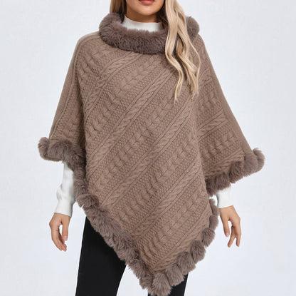 Dames Sjaal Cape met Kunstbont Kraag Gebreid Warm