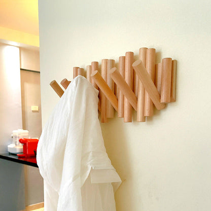 Wandkapstok met Intrekbare Haken – Natuurlijk Hout – Minimalistisch Design – Klap-in Systeem