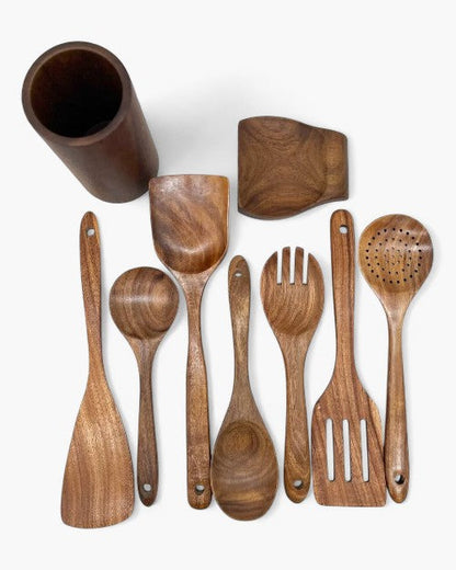 Teakhouten Keukengerei Set | Duurzaam Houten Bestek voor Dagelijks Koken | Zachtvoor Pannen | Elegant Keukenaccessoire | Milieuvriendelijk