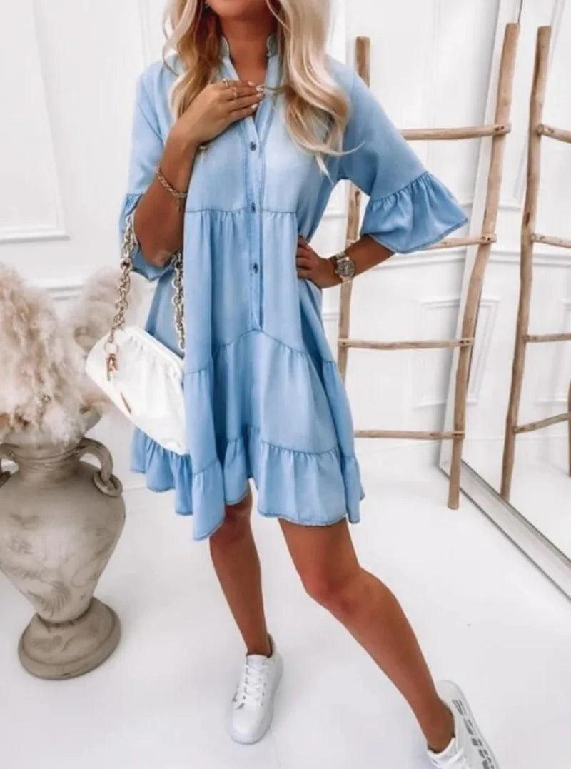 Midi Denim Jurk voor Vrouwen A-Lijn Stijlvol Blauw
