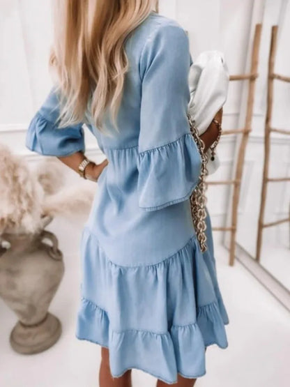 Midi Denim Jurk voor Vrouwen A-Lijn Stijlvol Blauw