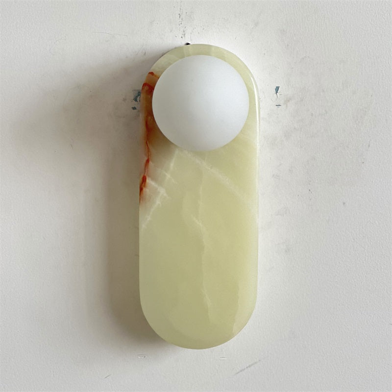 Luxe Wandlamp van Jade of Marmer met Glazen Kap – Mid Century Design Verlichting voor Slaapkamer en Hal