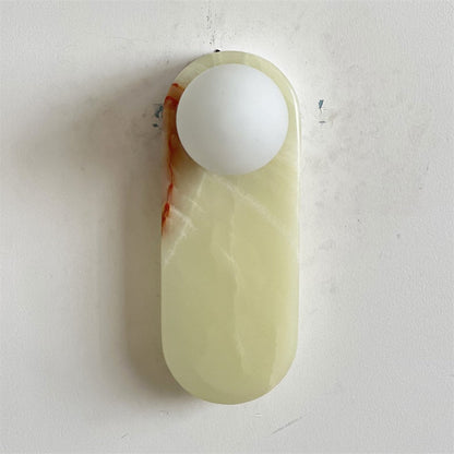 Luxe Wandlamp van Jade of Marmer met Glazen Kap – Mid Century Design Verlichting voor Slaapkamer en Hal