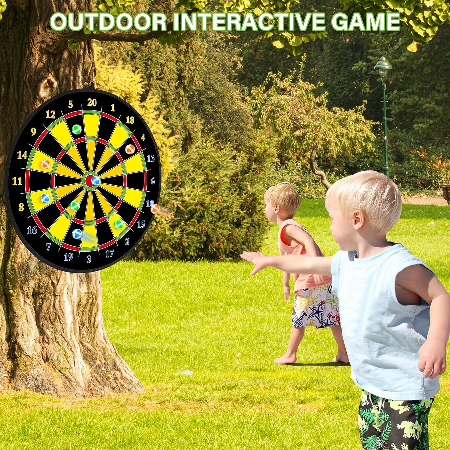 Groot Dubbelzijdig Dartbord voor Kinderen met 12 Klittenballetjes en 6 Klittenpijltjes voor Actieve Speelplezier Binnen en Buiten 74 cm
