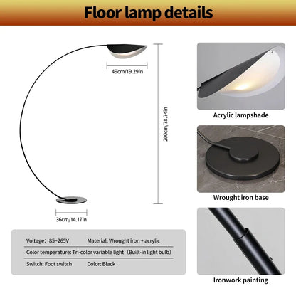 Boog Vloerlamp Blad Vorm Zwart 3-Kleuren Dimbaar Acryl
