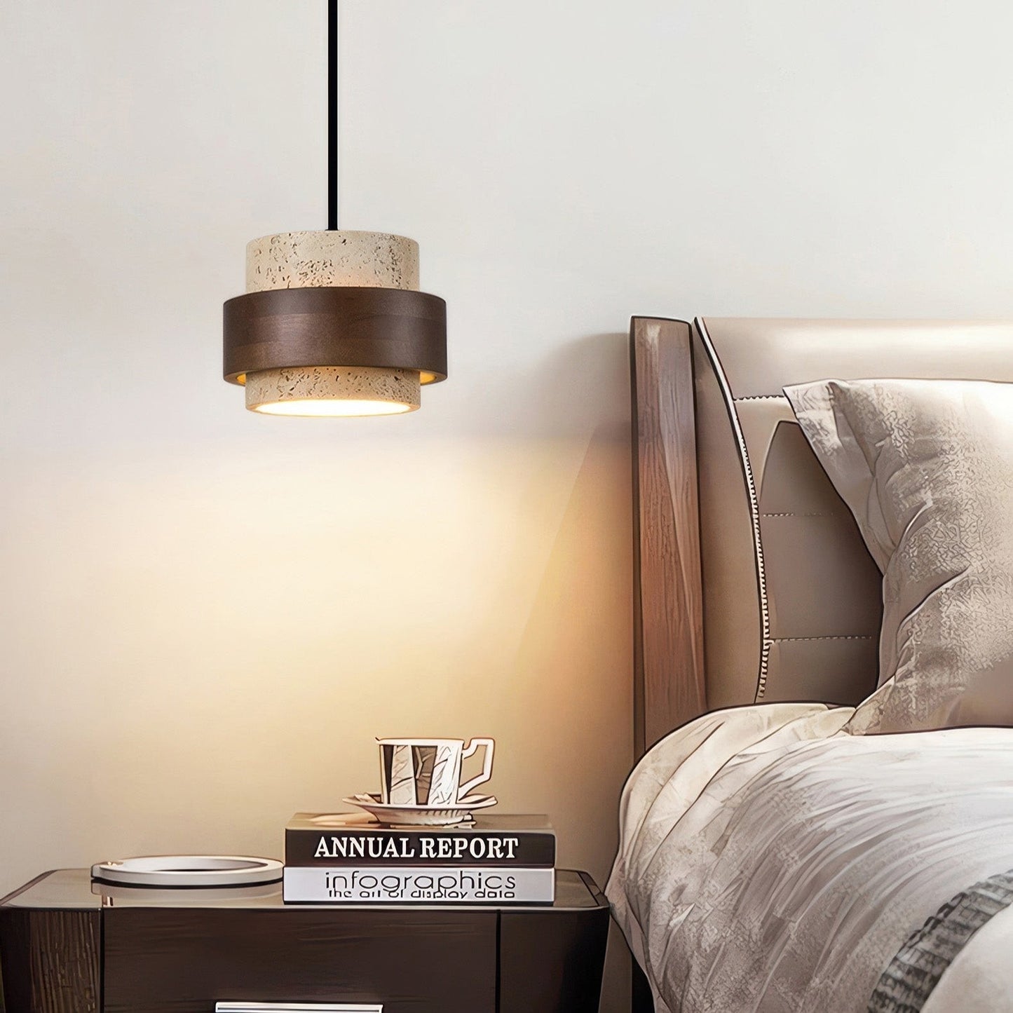 Ascend Retro Stenen Wabi-Sabi Hanglamp Travertijn Hout LED GX53 Eetkamer Verlichting Modern Minimalistisch