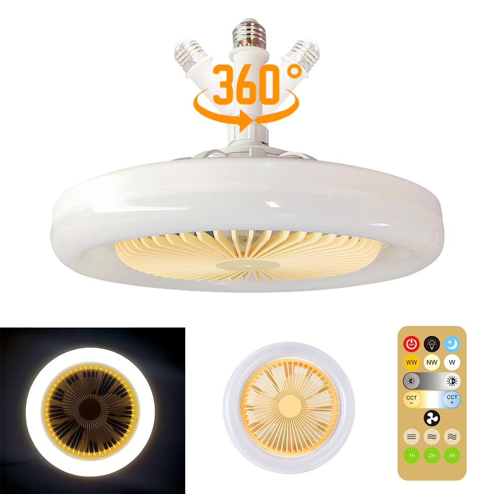 Verstelbare Plafondventilator met Geïntegreerde Verlichting 360° Zwenkkop E27 Fitting Dimbaar LED