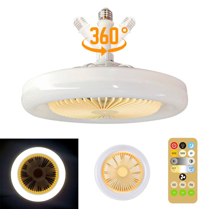 Verstelbare Plafondventilator met Geïntegreerde Verlichting 360° Zwenkkop E27 Fitting Dimbaar LED