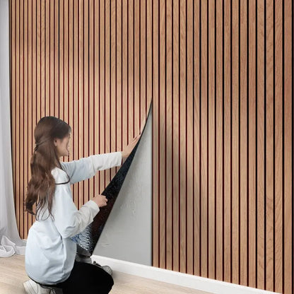 Zelfklevend Wandpaneel 3D Houtlook PVC 40x300cm Woonkamer Slaapkamer Peel and Stick Muursticker Behang Latten Patroon Waterdicht