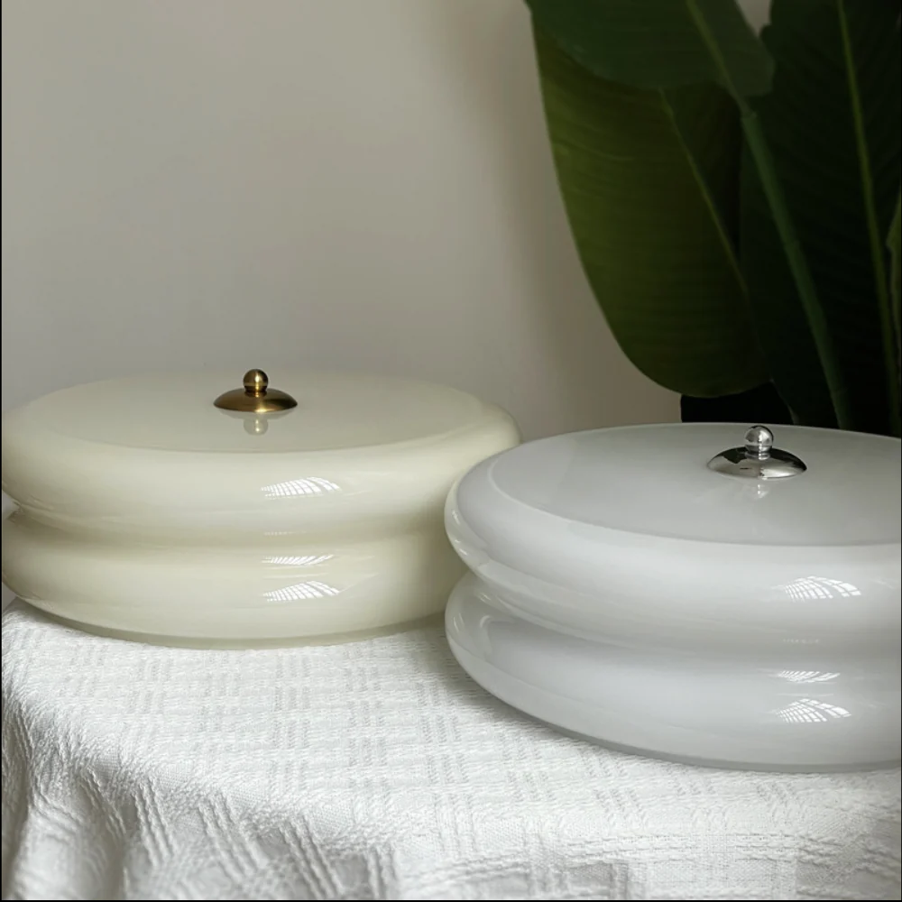 LED plafondlamp glas metaal crème 13 cm slaapkamer woonkamer art deco plafondverlichting rond warm licht neutraal licht wit licht