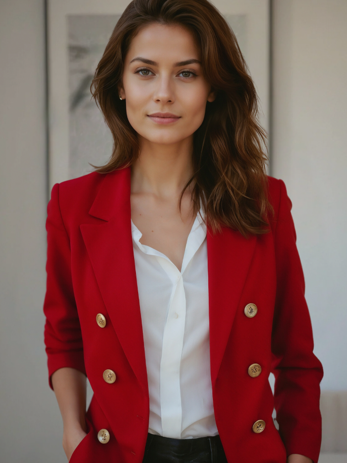 Dames Blazer Getailleerd met Dubbele Knopenrij Luxe Stof