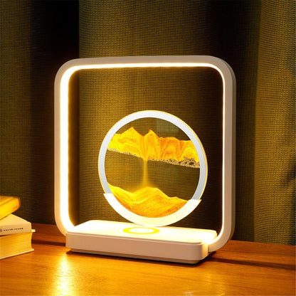 Zandkunst Nachtlamp met Draadloze Oplaadplek – Sierlijk Bewegend Zand & LED-Verlichting voor Slaapkamer Bureau Decoratie