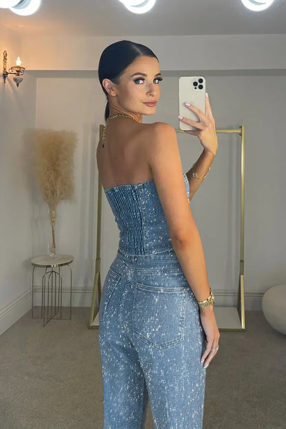 Strapless Jumpsuit Denim Stof Elegante Zomerjurk