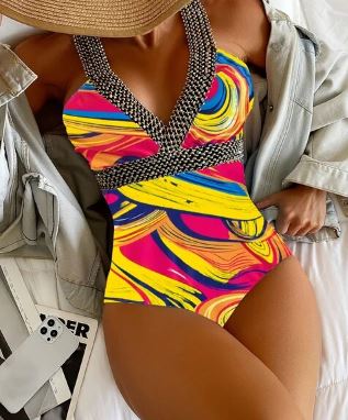 Vrouwelijk Badpak met BandjesSexy Print Zwempak
