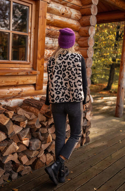 Dames Bodywarmer Luipaard Print Teddy Jas