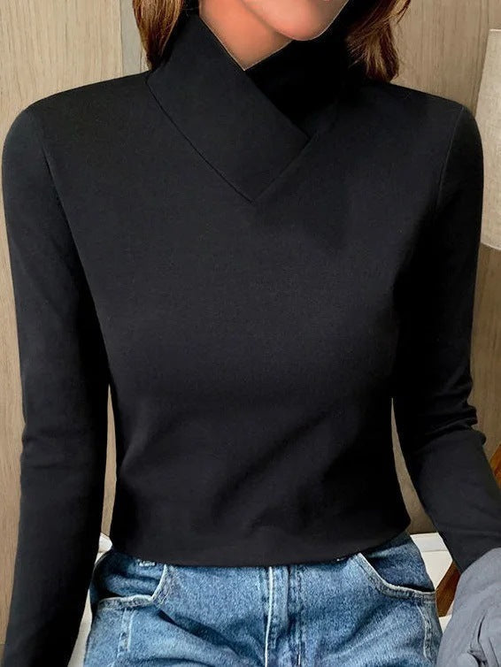 Vrouwelijke Top met Asymmetrische Kraag Elegante Look