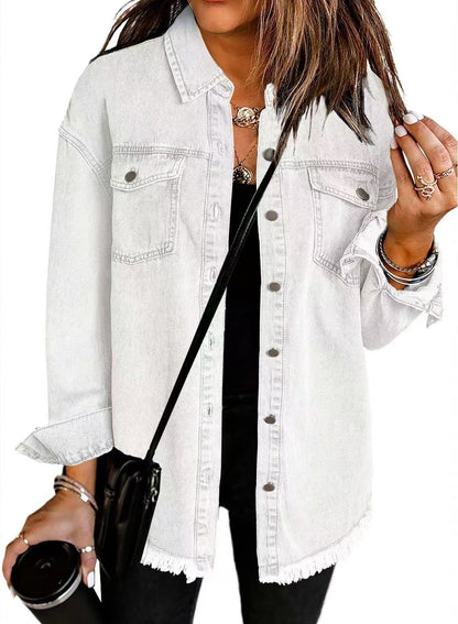Dames Blouse Denim Klassiek Met Zakken Lichtblauw