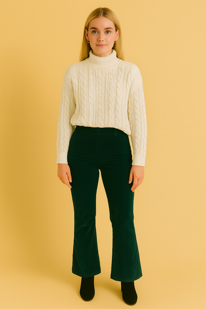 Dames Suède Broek Zwart Uitlopende Pijpen Comfortabel