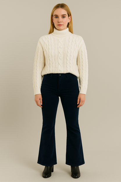 Dames Suède Broek Zwart Uitlopende Pijpen Comfortabel