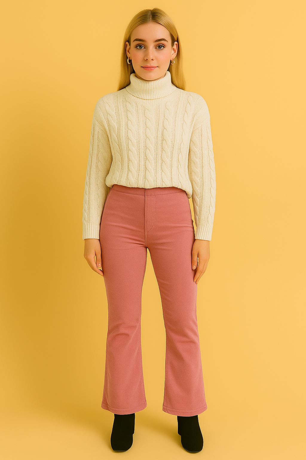 Dames Suède Broek Zwart Uitlopende Pijpen Comfortabel