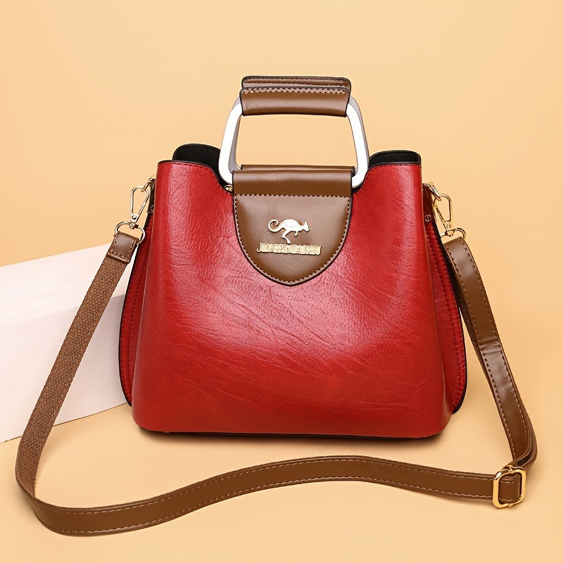 Leren Dames Handtas Zwart Bruin Tweekleurig Design met Praktische Vakken