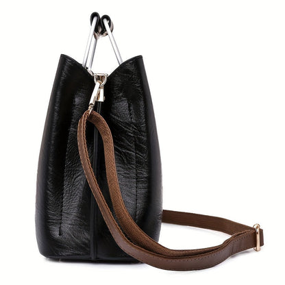 Leren Dames Handtas Zwart Bruin Tweekleurig Design met Praktische Vakken