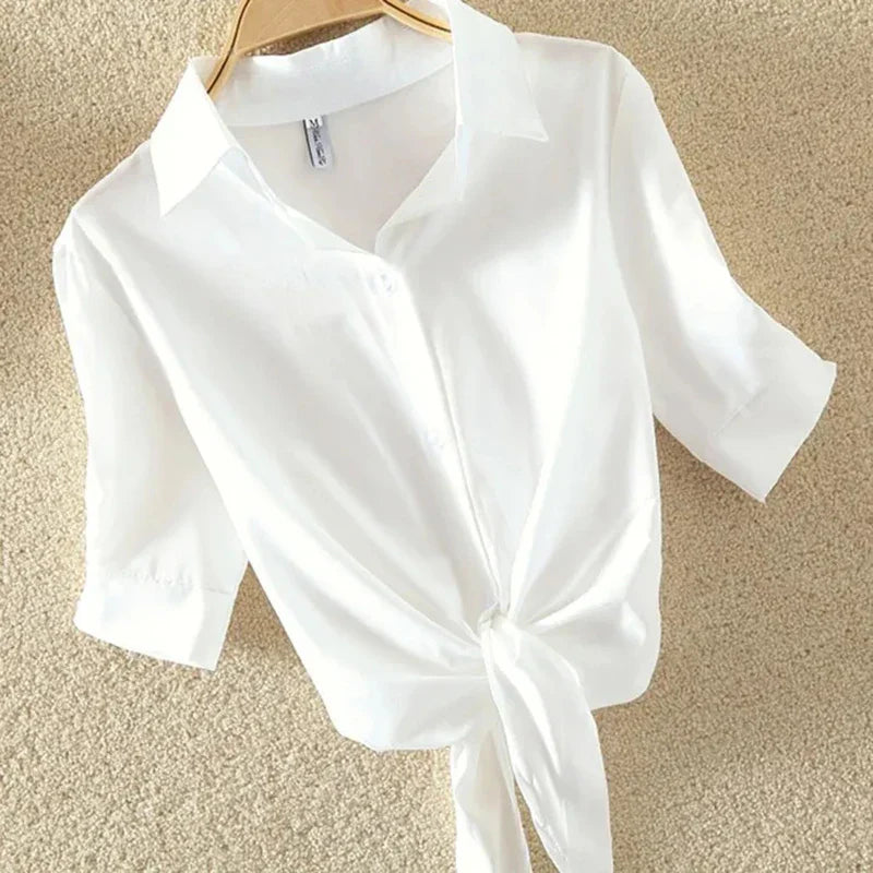 Vrouwelijke Zomerblouse Streepjes met Witte Knopen