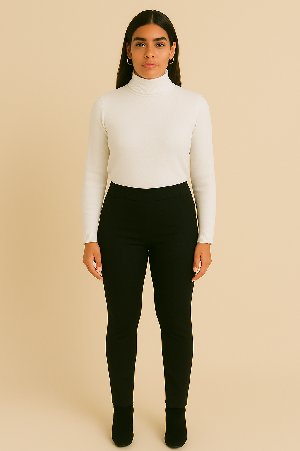 Dames Broek Hoge Taille Stretch Zwart Comfortabele Stof