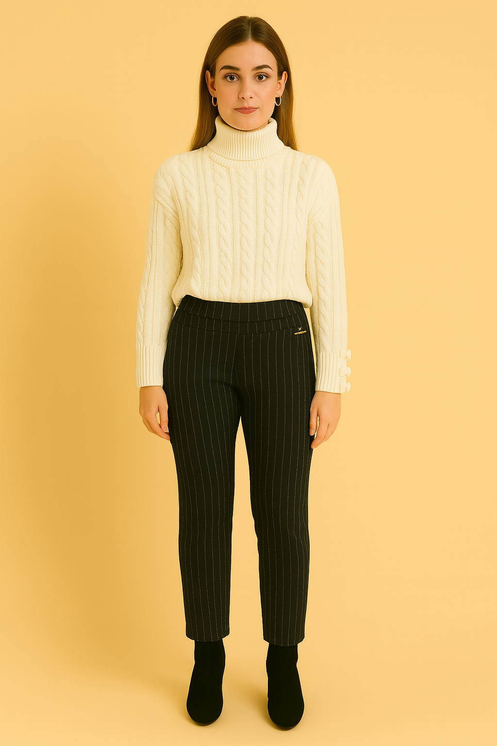 Dames Broek Hoge Taille Stretch Zwart Comfortabele Stof - StudioMarella