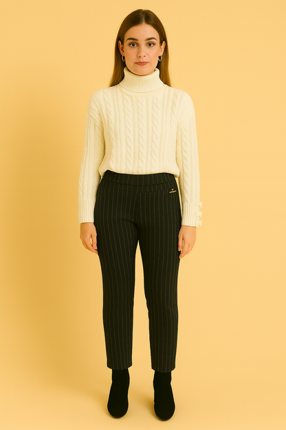 Dames Broek Hoge Taille Stretch Zwart Comfortabele Stof - StudioMarella