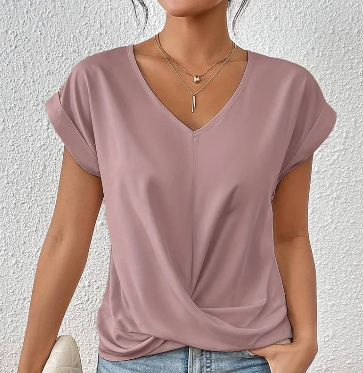 Dames T-shirt V-hals met Gekruiste Banden Losse Fit