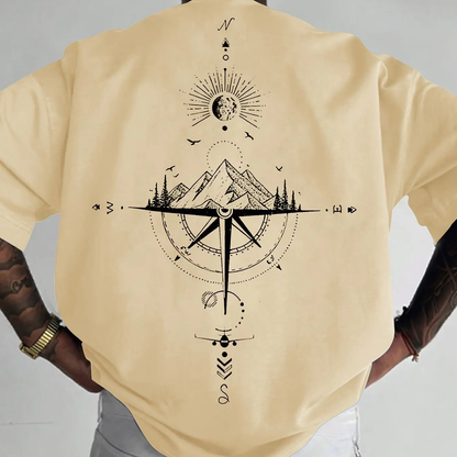 Outdoor T-shirt met Kompas Print op Rug