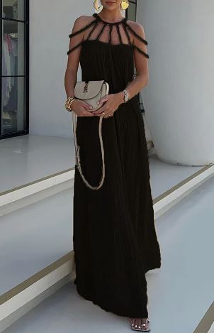 Linnen Jurk Maxi Gedrapeerd met Vlechtwerk Details - StudioMarella