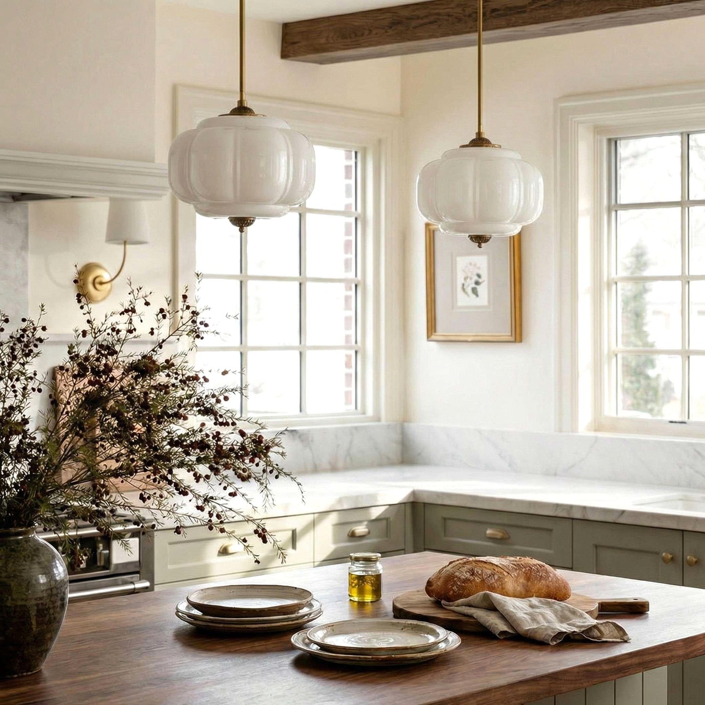 Vintage Melkglas Plafondlamp Geschulpt Rand Wit Roze Groen Blauw Helder Mat Glas Semi-Flush Hanglamp Messing Zwart Finish