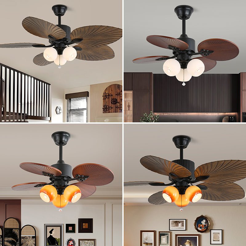 Tropische Plafondventilator met Glazen Lampenkap - Stille Kamerventilator 6-snelheden Afstandsbediening