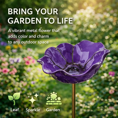 Decoratieve Metalen Tuinsteker met Vogelbad 60cm – Bloemvormig Waterstation voor Vogels en Insecten in 7 Kleuren