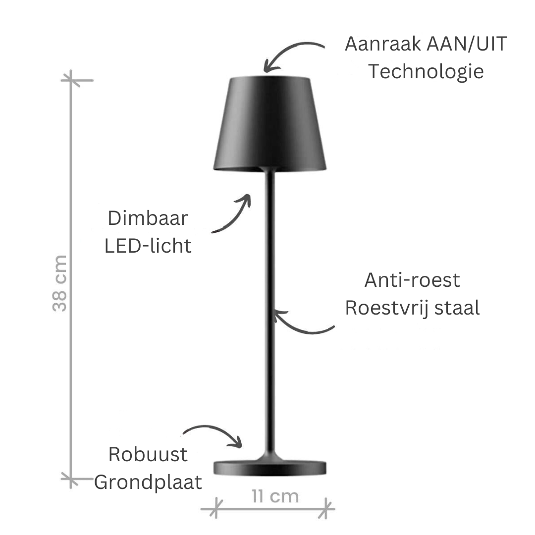 Oplaadbare Tafellamp met Aanraakbediening – Dimbaar Led-Licht – Draadloze Sfeerverlichting voor Binnen en Buiten