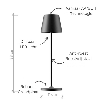 Oplaadbare Tafellamp met Aanraakbediening – Dimbaar Led-Licht – Draadloze Sfeerverlichting voor Binnen en Buiten