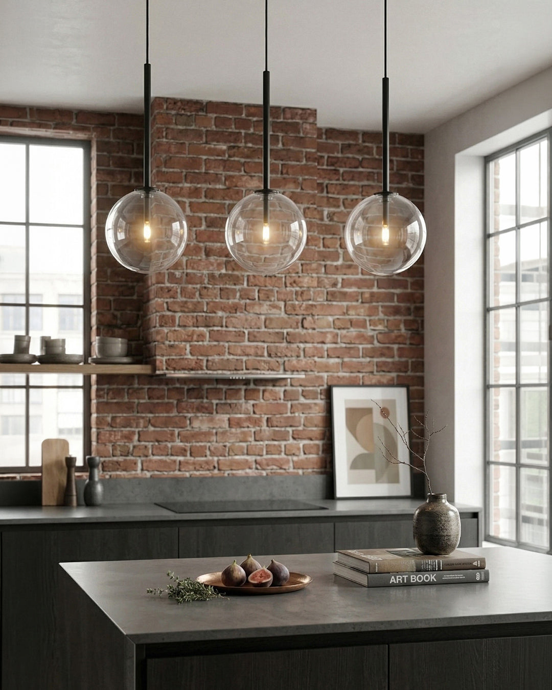 Glazen Hanglamp Bol Messing Chroom Zwart Modern Design Warm Wit 3000K 15cm 20cm 25cm Plafondverlichting Eetkamer