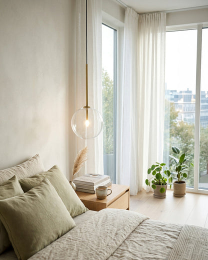 Glazen Hanglamp Bol Messing Chroom Zwart Modern Design Warm Wit 3000K 15cm 20cm 25cm Plafondverlichting Eetkamer