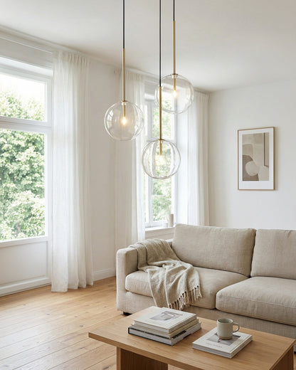 Glazen Hanglamp Bol Messing Chroom Zwart Modern Design Warm Wit 3000K 15cm 20cm 25cm Plafondverlichting Eetkamer