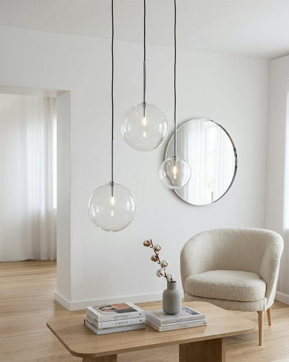 Glazen Hanglamp Bol Messing Chroom Zwart Modern Design Warm Wit 3000K 15cm 20cm 25cm Plafondverlichting Eetkamer