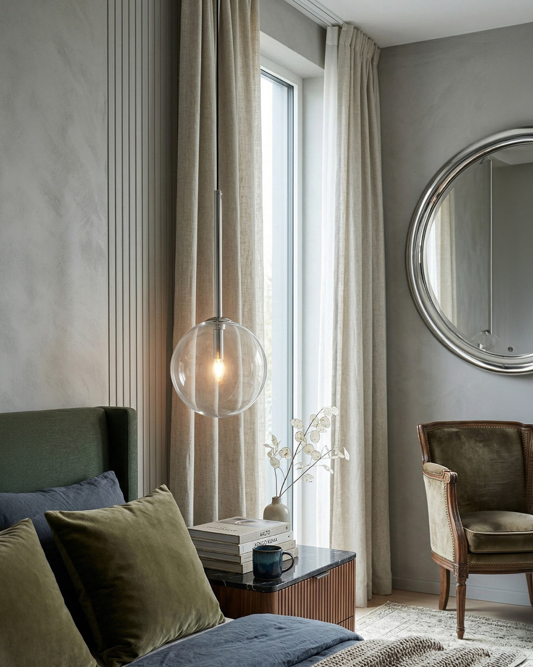 Glazen Hanglamp Bol Messing Chroom Zwart Modern Design Warm Wit 3000K 15cm 20cm 25cm Plafondverlichting Eetkamer