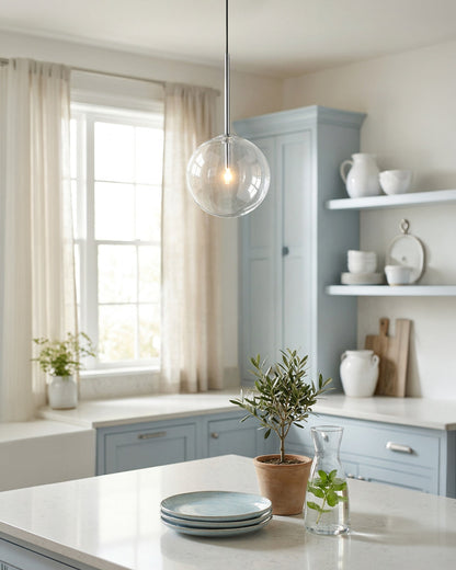 Glazen Hanglamp Bol Messing Chroom Zwart Modern Design Warm Wit 3000K 15cm 20cm 25cm Plafondverlichting Eetkamer