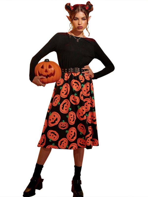 Halloween Jurk Met Pompoen Print Midi Lengte