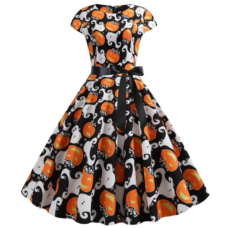 Halloween Jurk Midi met Spook en Pompoen - StudioMarella