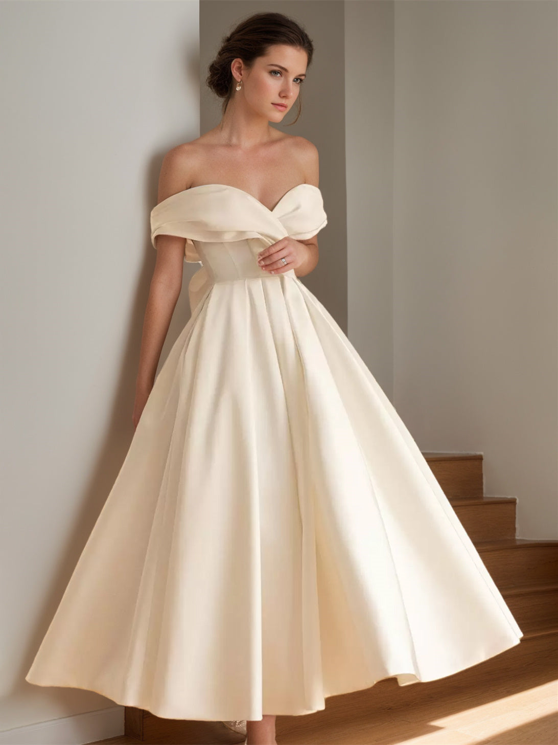 Midi Bruiloftsjurk Zonder Mouwen Elegant Design - StudioMarella