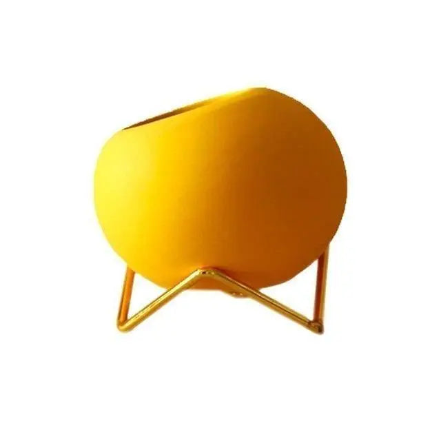 Decoratieve plantenpot keramiek met metalen standaard blauw woonkamer tafel plantenhouder vaasje interieur