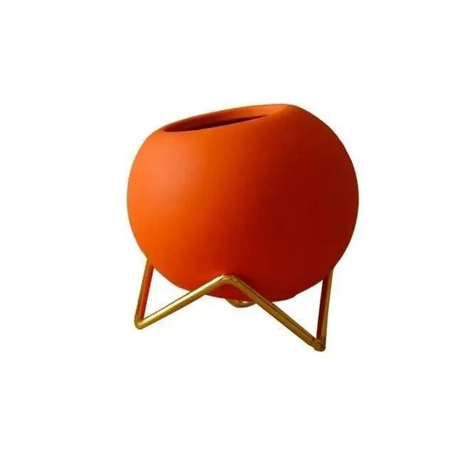 Decoratieve plantenpot keramiek met metalen standaard blauw woonkamer tafel plantenhouder vaasje interieur