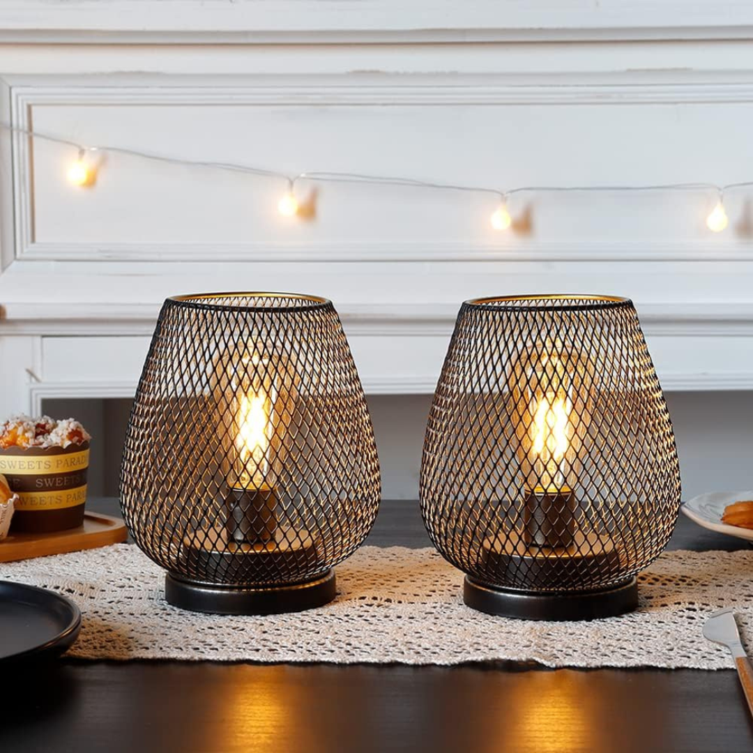 Draadloze LED Lantaarn Mat Zwart Vintage Stijl Batterij Aangedreven Sfeerverlichting Binnen en Buiten Dimbaar